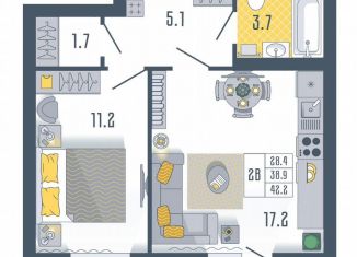 Продам 1-ком. квартиру, 42.2 м2, Астраханская область, Моздокская улица, 40/1