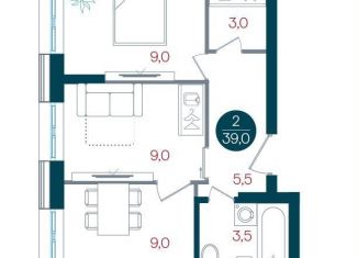 2-ком. квартира на продажу, 39 м2, Москва, метро Кантемировская