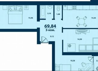 Трехкомнатная квартира на продажу, 69.8 м2, Республика Башкортостан