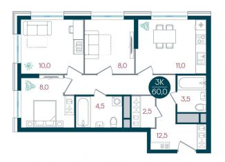 Продажа трехкомнатной квартиры, 60 м2, Москва, метро Кантемировская