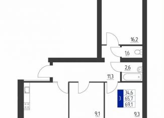 Продается 3-ком. квартира, 69.1 м2, Республика Башкортостан, проспект Ленина, 90