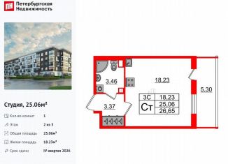 Продажа квартиры студии, 25.1 м2, Санкт-Петербург, муниципальный округ Пулковский Меридиан