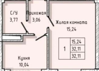 Продается однокомнатная квартира, 32.3 м2, Нальчик, улица А.А. Кадырова, 24