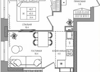 Продаю 3-ком. квартиру, 46.7 м2, деревня Кондратово