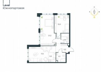 Трехкомнатная квартира на продажу, 70.2 м2, Москва, жилой комплекс Левел Южнопортовая, 3