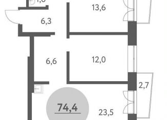 Продажа 3-ком. квартиры, 74.4 м2, Новосибирск