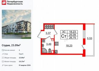 Продается квартира студия, 25.1 м2, Санкт-Петербург, муниципальный округ Пулковский Меридиан