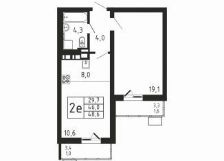 Продается 2-комнатная квартира, 48.6 м2, деревня Пирогово