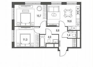 Продам 3-ком. квартиру, 59.5 м2, Москва, ЖК Сиреневый парк, Тагильская улица, 2к1