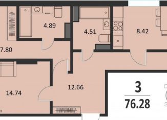 Продаю 3-ком. квартиру, 76.3 м2, Курск, Хуторская улица, 33