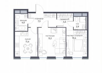 Продам 2-комнатную квартиру, 55.7 м2, Москва, ЖК Сиреневый парк