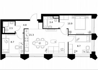 Продажа 3-ком. квартиры, 60.3 м2, Москва