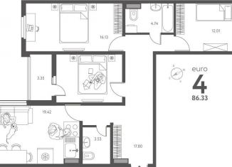 Продажа 3-ком. квартиры, 86.3 м2, Липецкая область, улица Перова, 2Д