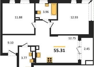 Продается 2-ком. квартира, 55.3 м2, Калининград, Батальная улица, 65Б, Московский район