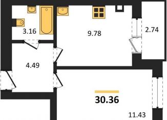 1-комнатная квартира на продажу, 30.4 м2, Калининград, Московский район