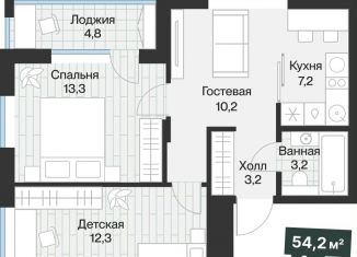 Двухкомнатная квартира на продажу, 51.8 м2, Тюмень