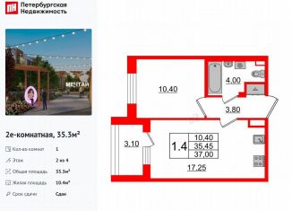 Продажа однокомнатной квартиры, 35.3 м2, посёлок Шушары, Колпинское шоссе, 127