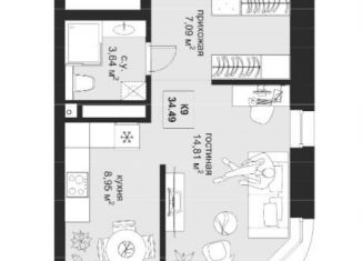 Продам однокомнатную квартиру, 34.4 м2, Казань, улица Гаяза Исхаки, 8, Вахитовский район