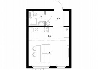 Продам квартиру студию, 27.4 м2, Московская область