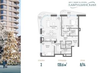 Продается 2-комнатная квартира, 120.6 м2, Москва