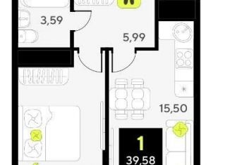 1-ком. квартира на продажу, 39.6 м2, Тюмень, улица Пожарных и Спасателей, 8