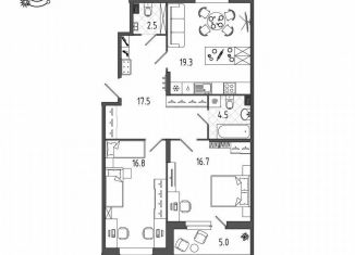 Продам 2-ком. квартиру, 80.5 м2, Санкт-Петербург, Московский район, Черниговская улица, 13к2