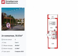 Продаю 1-ком. квартиру, 38 м2, посёлок Шушары