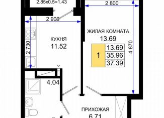 Однокомнатная квартира на продажу, 37.4 м2, Ростов-на-Дону