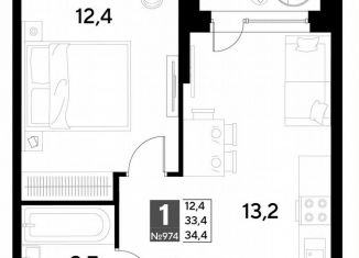 Продам 1-ком. квартиру, 34.4 м2, Омск, Ленинский округ