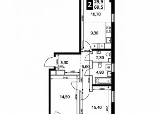 2-ком. квартира на продажу, 69.5 м2, Московская область