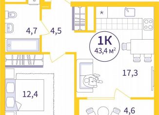 Продается однокомнатная квартира, 41.1 м2, Екатеринбург, улица 22-го Партсъезда