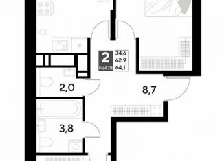 Продается 2-комнатная квартира, 64.1 м2, Омск, Ленинский округ