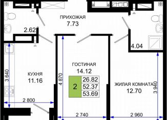 Продаю 2-ком. квартиру, 53.7 м2, Ростов-на-Дону