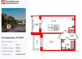 Продажа 1-комнатной квартиры, 34.5 м2, посёлок Шушары