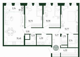 Продам 3-ком. квартиру, 85.6 м2, Тула, Привокзальный территориальный округ