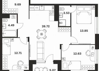 Продается 3-ком. квартира, 88.7 м2, Тула