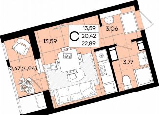 Продам квартиру студию, 22.9 м2, Краснодар