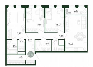 Продается 3-комнатная квартира, 85.6 м2, Тула, Привокзальный территориальный округ