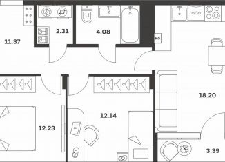 Продажа 2-комнатной квартиры, 63.7 м2, Тула