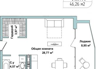 1-комнатная квартира на продажу, 45.5 м2, Севастополь, улица Лётчиков, 10