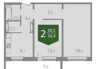 Продам 2-комнатную квартиру, 56.4 м2, Томская область