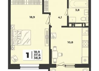 Продаю 1-ком. квартиру, 38.8 м2, Краснодарский край