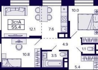 2-ком. квартира на продажу, 55.4 м2, Новосибирск, Красносельская улица, метро Берёзовая роща