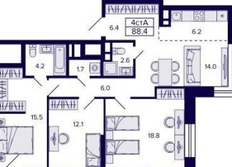 Продам 3-ком. квартиру, 87.5 м2, Новосибирск, Красносельская улица