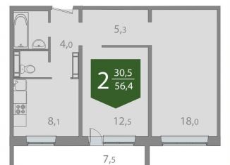 Продаю 2-комнатную квартиру, 56.4 м2, Томская область