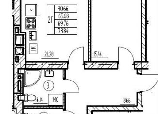 2-ком. квартира на продажу, 69.8 м2, Калининград, Старокаменная улица, 3Б