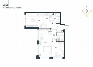 Продажа трехкомнатной квартиры, 68.8 м2, Москва, Южнопортовая улица, 3с2