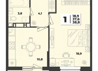 1-ком. квартира на продажу, 39.1 м2, Краснодарский край