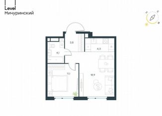 Продается двухкомнатная квартира, 42.2 м2, Москва, метро Мичуринский проспект, жилой комплекс Левел Мичуринский, к7