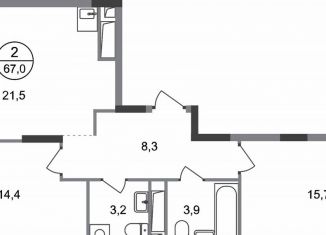 Продаю 2-комнатную квартиру, 67 м2, деревня Рассказовка, деревня Рассказовка, 2